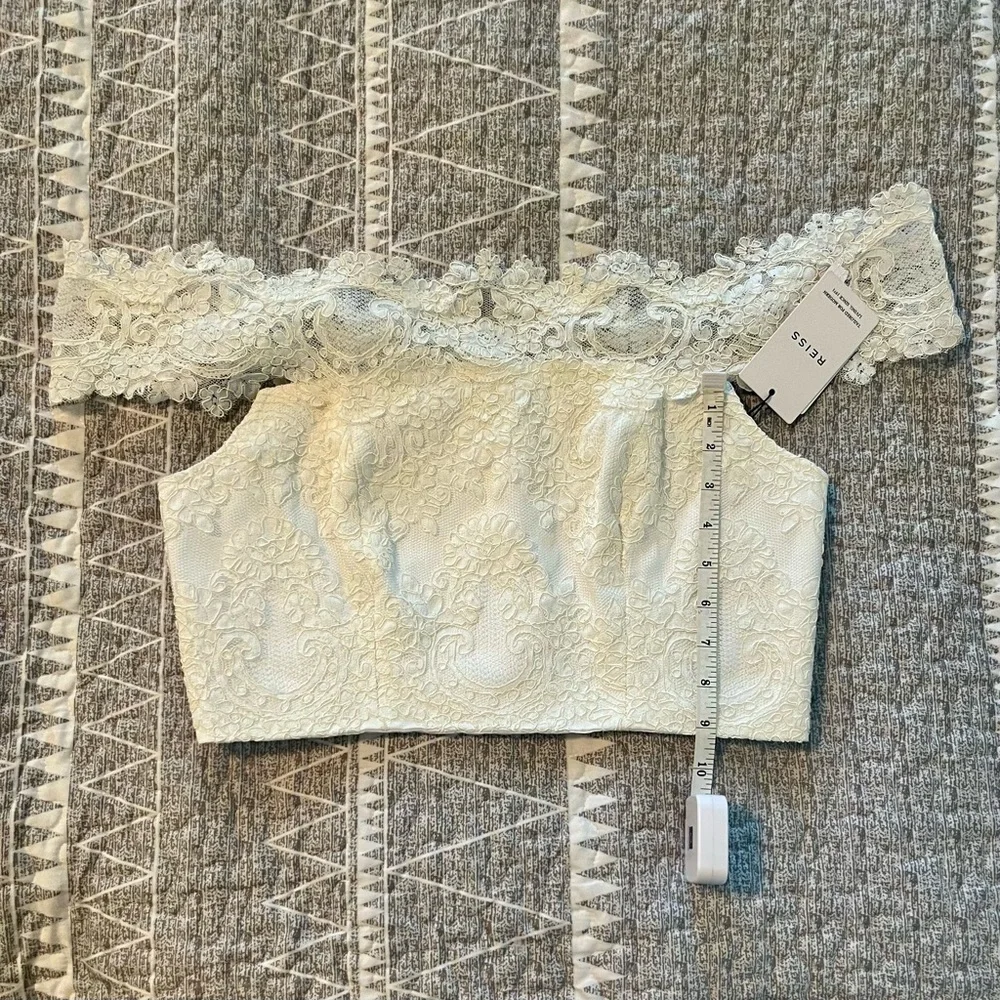 Reiss Evora Bardot Lace Off Shoulder Crop Top White NWT Size 8 Bridal - Picture 7 of 11
